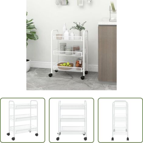 Carrito de almacenamiento -  Carrito de cocina 3 niveles hierro blanco 46x26x64 cm