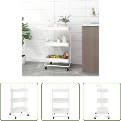 Carrito de almacenamiento -  Carrito de cocina 3 niveles hierro y ABS blanco 42x35x85 cm