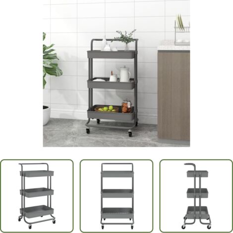 Carrito de almacenamiento -  Carrito de cocina 3 niveles hierro y ABS gris 42x35x85 cm