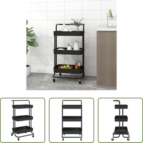 Carrito de almacenamiento -  Carrito de cocina 3 niveles hierro y ABS negro 42x35x85 cm