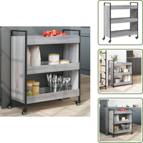 Carrito de almacenamiento - vidaXL Carrito de cocina madera de ingeniería gris Sonoma 70x30x82 cm - Carrito de cocina madera