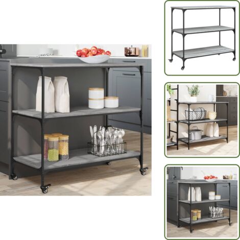 Carrito de almacenamiento - vidaXL Carrito de cocina madera ingeniería gris Sonoma 102x50x95 cm - Cocina vintage