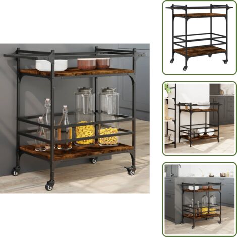 Carrito de almacenamiento - vidaXL Carrito de cocina madera ingeniería roble ahumado 82x40x78,5 cm - Cocina vintage