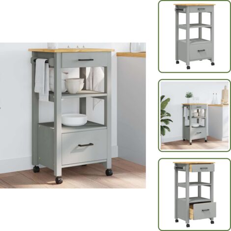 Carrito de almacenamiento - vidaXL Carrito de cocina MONZA madera maciza de pino 48x40x88,5 cm - Carrito de verduras