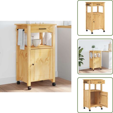 Carrito de almacenamiento - vidaXL Carrito de cocina MONZA madera maciza de pino 48x40x88,5 cm - Cocina con estilo rústico