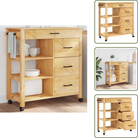 Carrito de almacenamiento - vidaXL Carrito de cocina MONZA madera maciza de pino 84x40x88,5 cm - Carrito de verduras