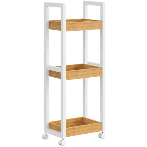 Carrito de baño estantería fina para baño carrito de almacenamiento de 3 niveles con ruedas bambú ahorra espacio 20 x 30 x 80 cm blanco 120005028