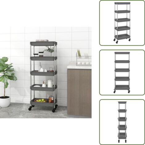 Carrito de baño - vidaXL Carrito de cocina 5 niveles hierro y ABS gris 42x29x128 cm - Carrito de almacenamiento