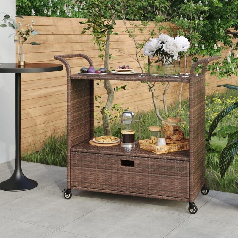 

Carrito de bar con cajón ratán sintético marrón 100x45x97 cm