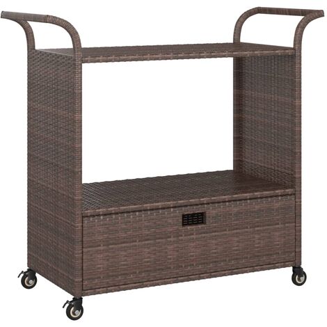 vidaXL Carrito de bar con cajón ratán sintético Multicolores 100x45x97 cm