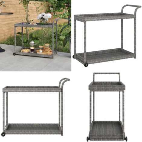 Carrito de bar ratán sintético gris 100x45x83 cm - Carrito de cocina - Carrito de servicio