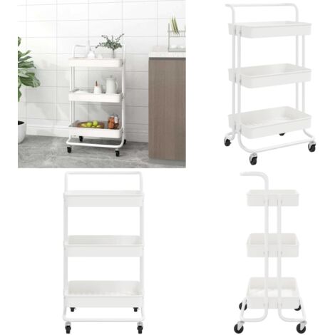 Carrito de cocina 3 niveles hierro y ABS blanco 42x35x85 cm - Carrito de almacenamiento - Carrito de oficina