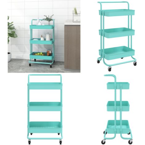 Carrito de cocina 3 niveles hierro y ABS turquesa 42x35x85 cm - Carrito de almacenamiento - Carrito de oficina