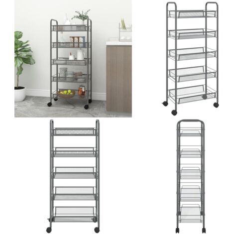 Carrito de cocina 5 niveles hierro gris 46x26x105 cm - Carrito de almacenamiento - Carrito de oficina