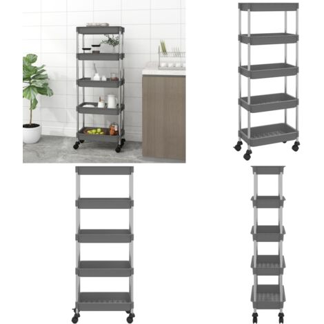 Carrito de cocina 5 niveles hierro y ABS gris 42x29x128 cm - Almacenamiento - Carrito de oficina