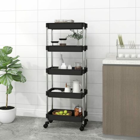 Carrito de cocina 5 niveles hierro y ABS negro 40x22x116 cm
