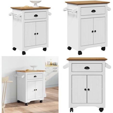 Carrito de cocina BODO blanco y marrón 72x45x80 cm - Cocina decorativa - Almacenamiento de cocina