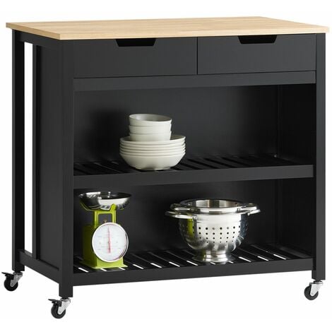 Carrito de Cocina con 2 cajones y 2 estantes,con Tablero Grande,L98 x P58 x H94cm Negro FKW74-SCH SoBuy ES