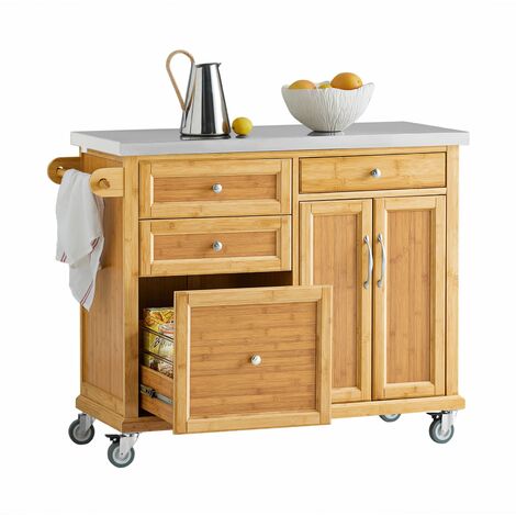 Carrito de Cocina con Piso de Acero, estantería de Cocina, Carrito de Servir de bambú,L115 x P46 x H92cm FKW70-N SoBuy ES