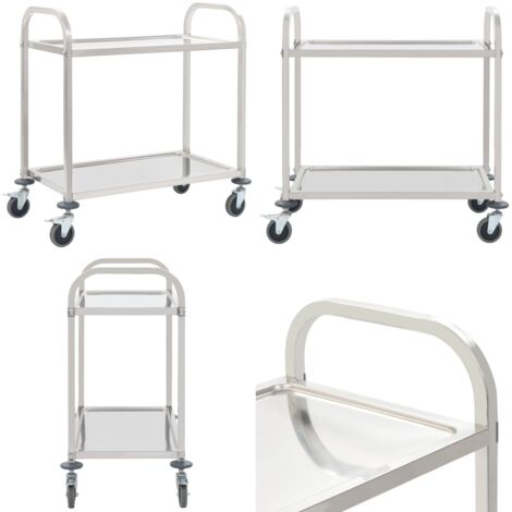 Carrito de cocina de 2 alturas acero inoxidable 95x45x83,5 cm - Carrito de cocina de 2 niveles - Carrito de cocina acero inoxidable