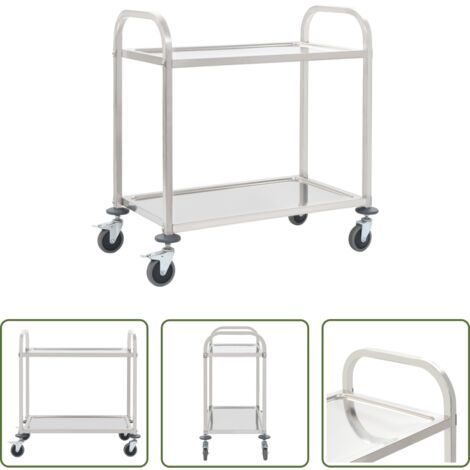 Carrito de cocina de 2 niveles -  Carrito de cocina de 2 alturas acero inoxidable 95x45x83,5 cm
