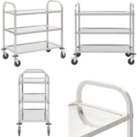 Carrito de cocina de 3 alturas 96,5x55x90 cm acero inoxidable - Carrito de 3 niveles - Carrito de cocina acero inoxidable