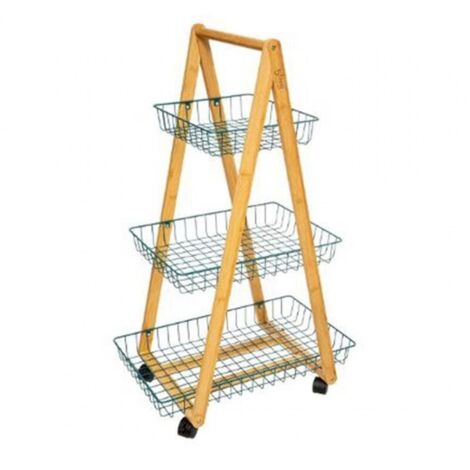 Carrito de cocina de bambú moderno con tres estantes Petrolio con ruedas 54,5x35,5x h88 cm