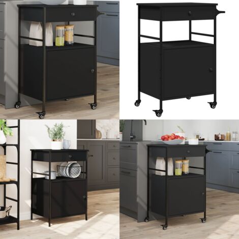Carrito de cocina de madera de ingeniería negro 56x43x89,5 cm - Cocina organizada - Almacenamiento de cocina