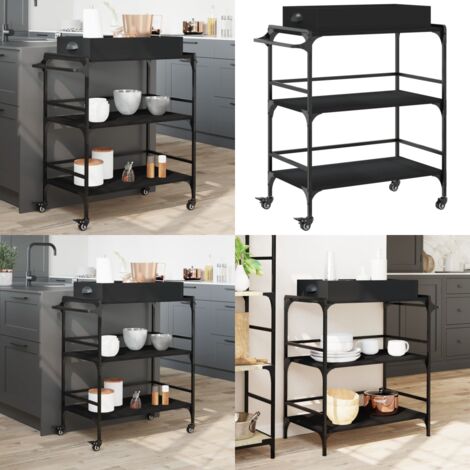 Carrito de cocina de madera de ingeniería negro 81,5x41x92,5 cm - Cocina organizada - Almacenamiento de cocina