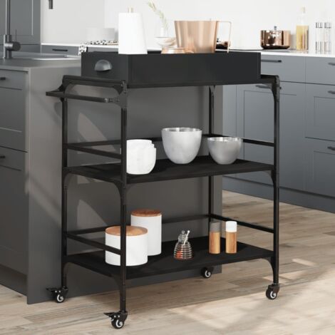 Carrito de cocina de madera de ingeniería negro 81,5x41x92,5 cm vidaXL