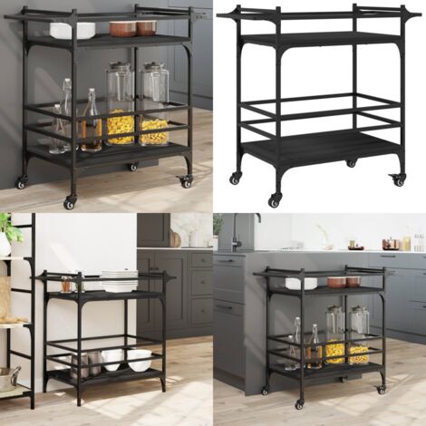 Carrito de cocina de madera de ingeniería negro 82x40x78,5 cm - Cocina organizada - Almacenamiento de cocina