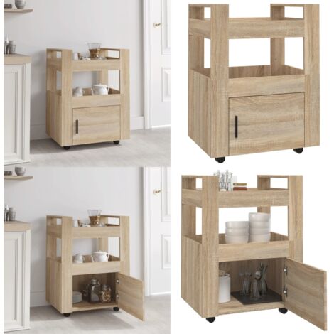 Carrito de cocina madera contrachapada color roble 60x45x80 cm - Cocina organizada - Almacenamiento de cocina