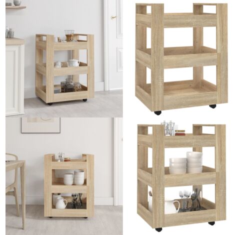 Carrito de cocina madera contrachapada color roble 60x45x80 cm - Cocina organizada - Almacenamiento de cocina