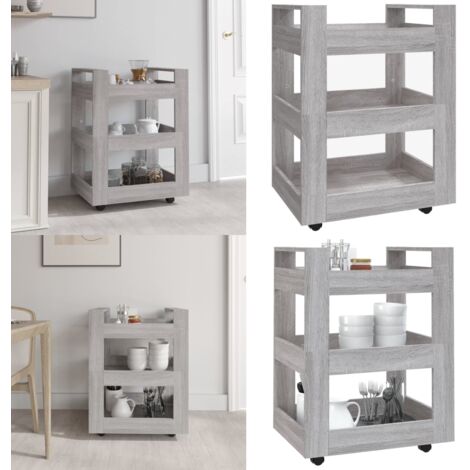 Carrito de cocina madera contrachapada gris Sonoma 60x45x80 cm - Cocina organizada - Almacenamiento de cocina