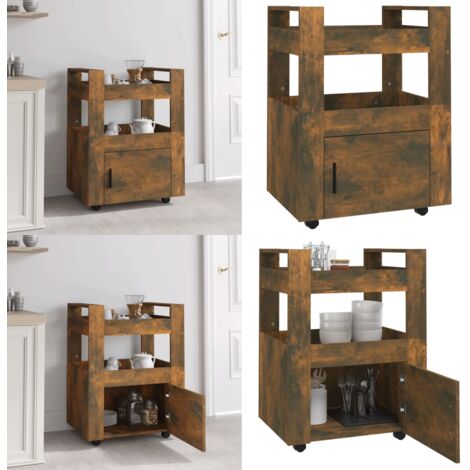 Carrito de cocina madera contrachapada roble ahumado 60x45x80cm - Cocina organizada - Almacenamiento de cocina