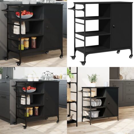 Carrito de cocina madera de ingeniería negro 87,5x38,5x84,5 cm - Cocina organizada - Almacenamiento de cocina