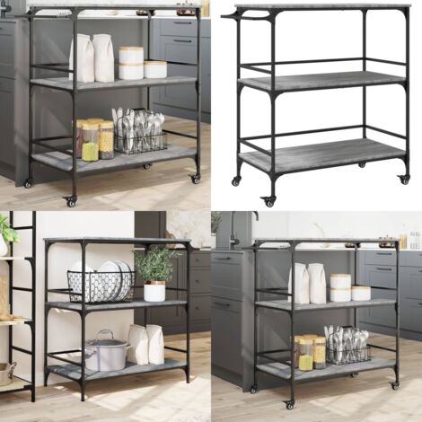 Carrito de cocina madera ingeniería gris Sonoma 100,5x50x105 cm - Cocina organizada - Almacenamiento de alimentos