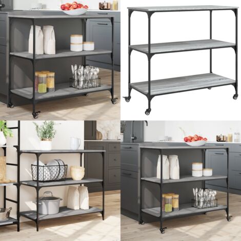 Carrito de cocina madera ingeniería gris Sonoma 102x50x95 cm - Cocina organizada - Almacenamiento de alimentos