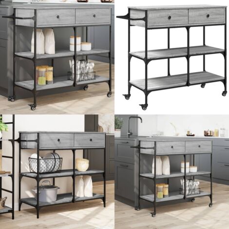 Carrito de cocina madera ingeniería gris Sonoma 105x42x95 cm - Cocina organizada - Almacenamiento de alimentos