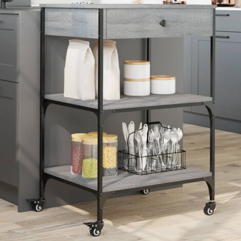 Carrito de cocina madera ingeniería gris Sonoma 60x48x89,5 cm vidaXL