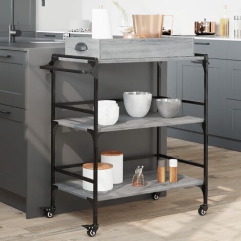 Carrito de cocina madera ingeniería gris Sonoma 81,5x41x92,5 cm vidaXL