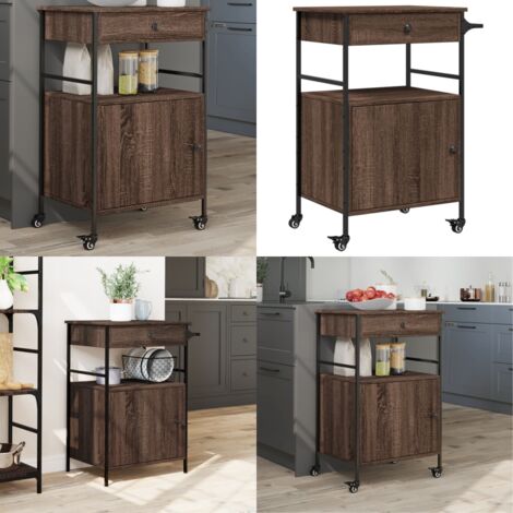 Carrito de cocina madera ingeniería marrón roble 56x43x89,5 cm - Cocina organizada - Almacenamiento de cocina