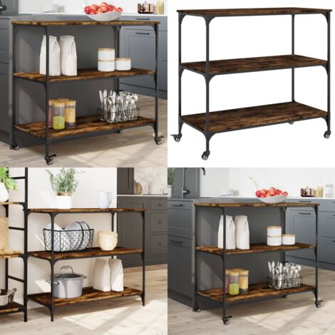 Carrito de cocina madera ingeniería roble ahumado 102x50x95 cm - Cocina organizada - Almacenamiento de cocina