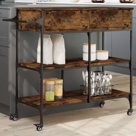 Carrito de cocina madera ingeniería roble ahumado 105x42x95 cm vidaXL