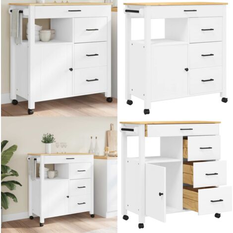 Carrito de cocina MONZA madera maciza de pino 84x40x88,5 cm - Cocina organizada - Almacenamiento de cocina