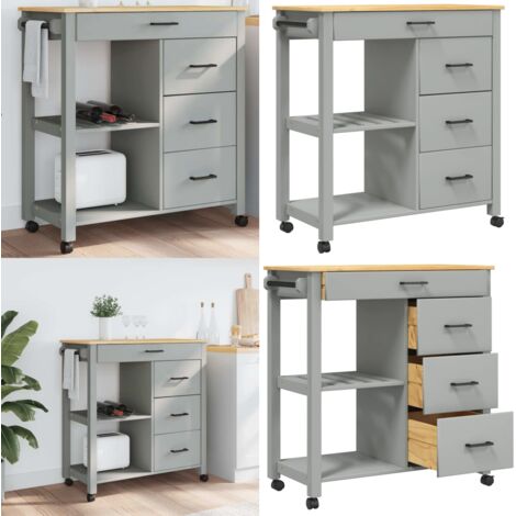 Carrito de cocina MONZA madera maciza de pino 84x40x88,5 cm - Cocina organizada - Almacenamiento de cocina