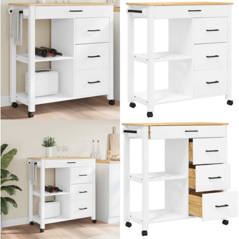 Carrito de cocina MONZA madera maciza de pino 84x40x88,5 cm - Cocina organizada - Almacenamiento de cocina