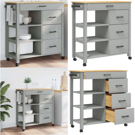 Carrito de cocina MONZA madera maciza de pino 84x40x88,5 cm - Cocina organizada - Almacenamiento de cocina