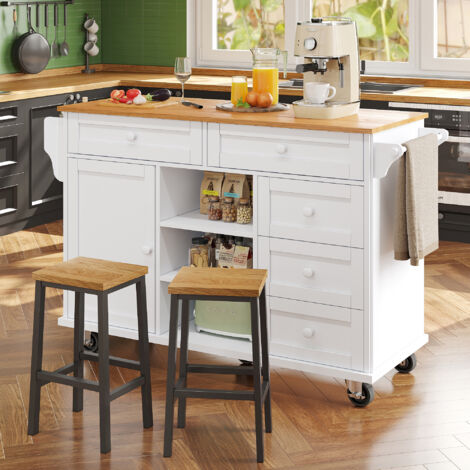 Carrito de cocina, mueble de almacenaje, aparador/carrito, buffet 119x46x92 cm, 5 cajones, blanco