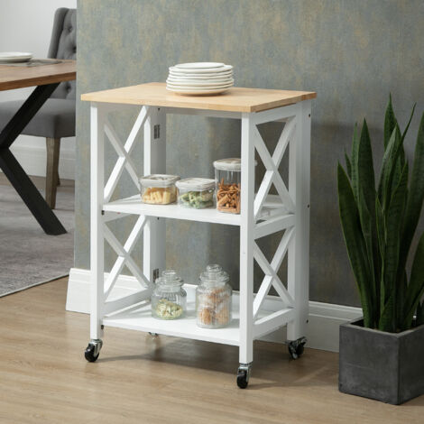 Carrito de Cocina Plegable Carro Auxiliar con Ruedas Carro Verdulero con 2 Estantes para Comedor 60x40x84 cm Blanco